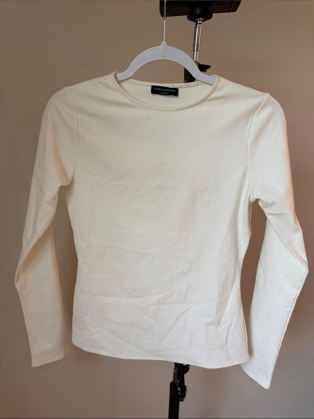 naked wardrobe Cream Crewneck Long-Sleeve Top